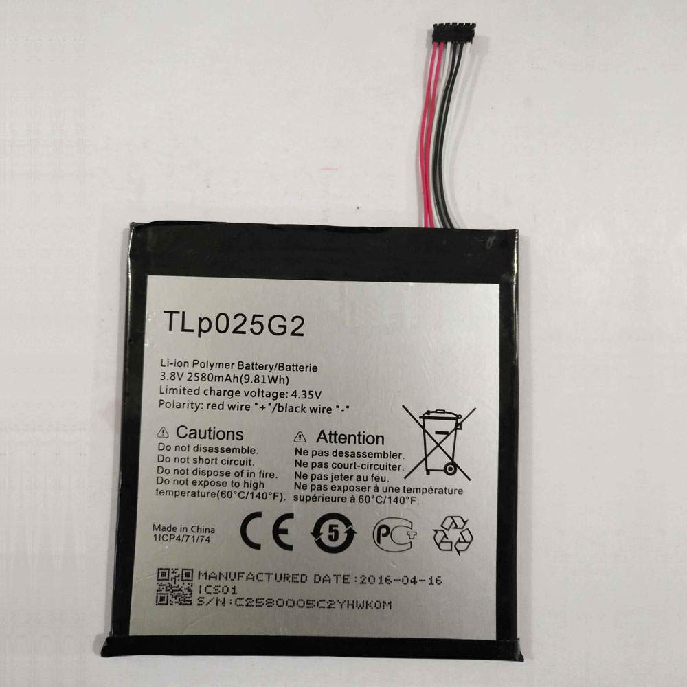 ALCATEL TLp025G2 3.8V/4.35V 2580MAH/9.8Wh Replacement Battery