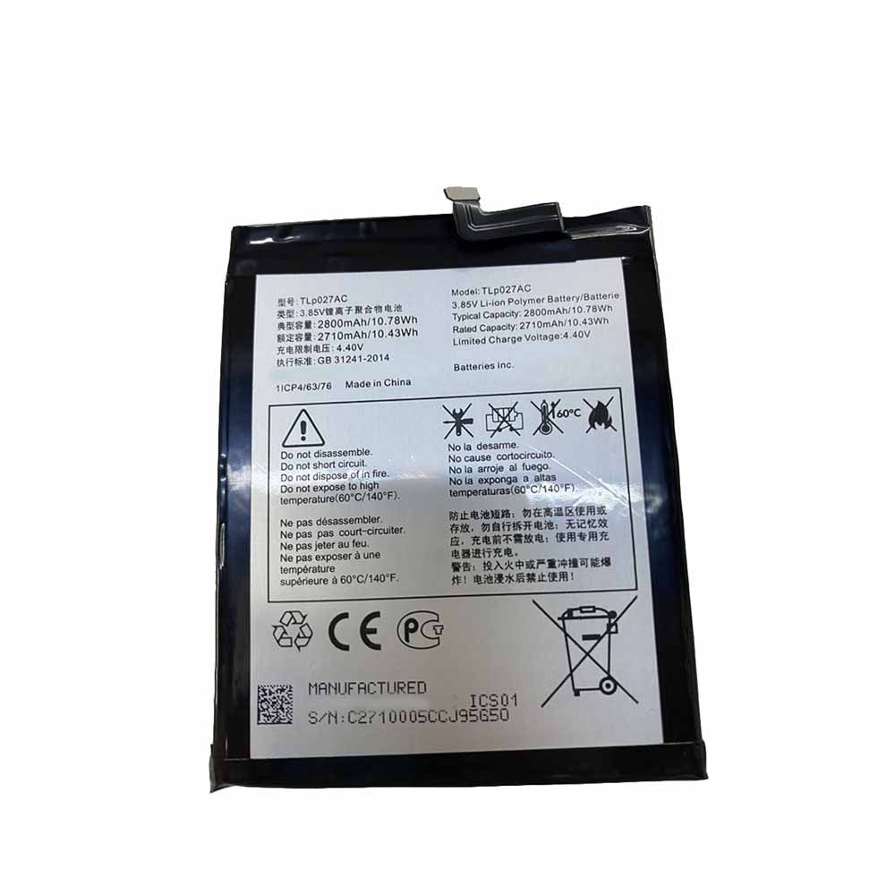 ALCATEL TLp027AC 3.85V 4.4V 2710mAh 10.43WH Replacement Battery
